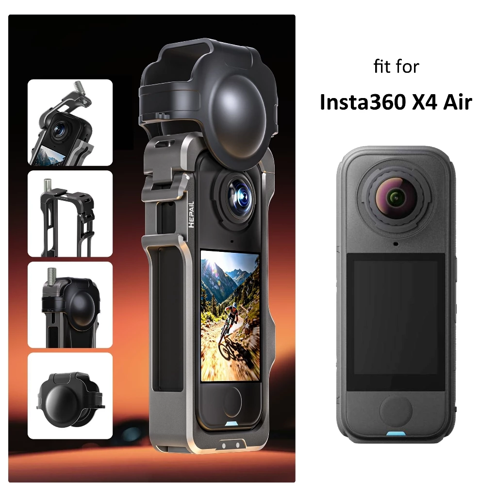 Insta360 X4 Air Cage อลูมิเนียมอัลลอยด์กรงกล้องแอคชั่นขยายกรอบป้องกัน + ฝาครอบเลนส์ซิลิโคน thumbnail 4