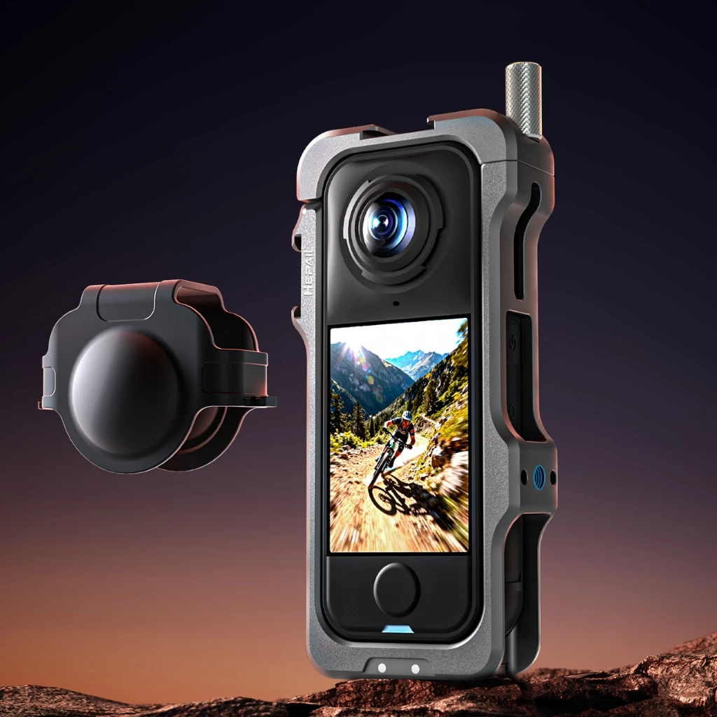 Insta360 X4 Air Cage อลูมิเนียมอัลลอยด์กรงกล้องแอคชั่นขยายกรอบป้องกัน + ฝาครอบเลนส์ซิลิโคน thumbnail 9