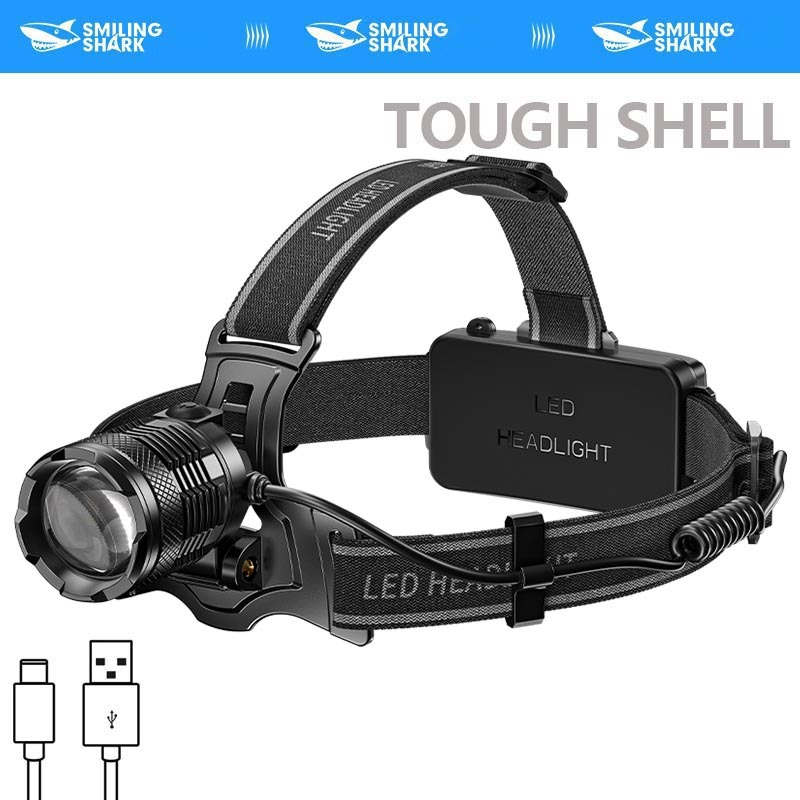 SmilingShark TD8018 ไฟคาดหัว ไฟฉายคาดหัว LED เซนเซอร์ ไฟหน้า M77 ซุปเปอร์ไบรท์ ไฟฉายคาดหัว ซูมได้ 3โ