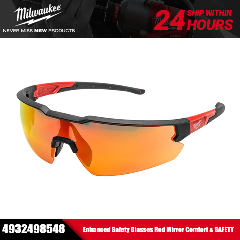 Milwaukee 4932498548 แว่นตานิรภัยที่ได้รับการปรับปรุง Red Mirror Comfort & SAFETY Outdoor Work แว่นตาเลนส์สีส้ม