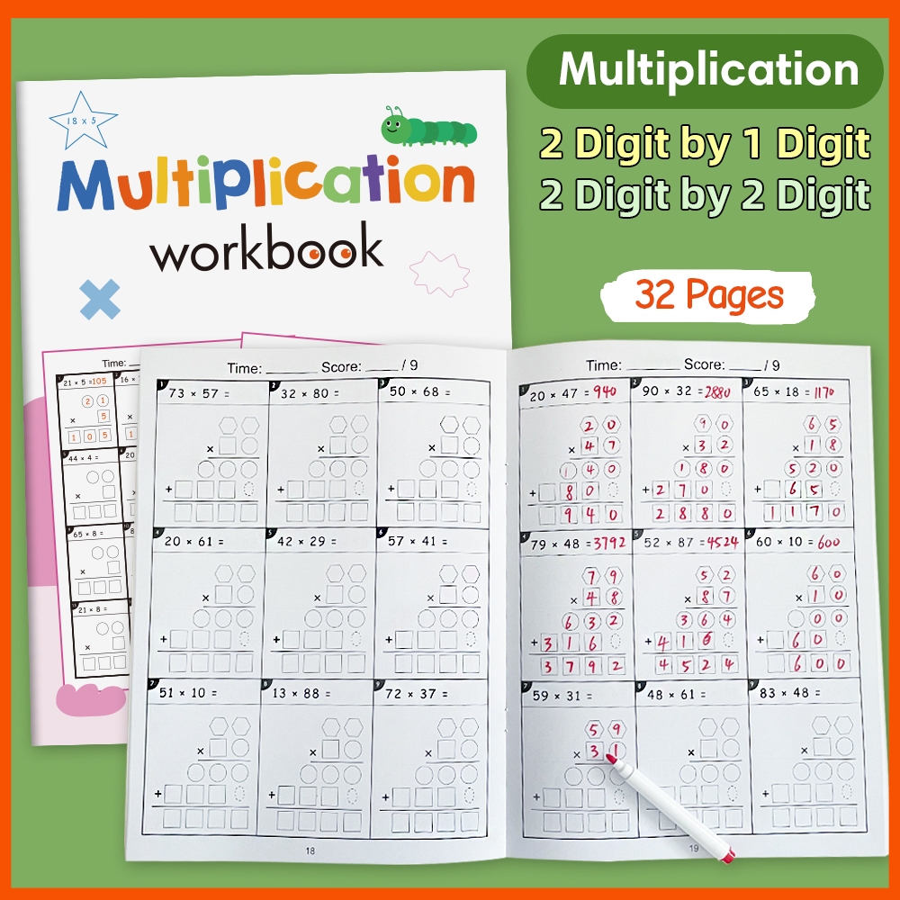 32 Pages 2 Digit Multiplication Math Arithmetic Workbook  Primary School Math Practice Book Handwritten Children Quick Calculation Math Training Books