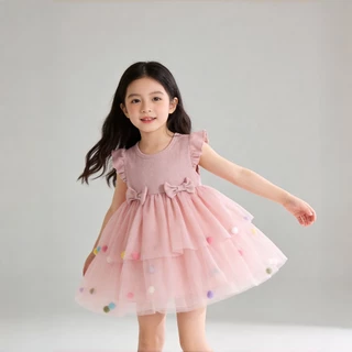 Princess Kesli ชุดเดรสสำหรับเด็กผู้หญิง ประดับโบว์ ชุดเดรสเจ้าหญิง เด็กผู้หญิงชุดวันเกิด 1-9 ปี