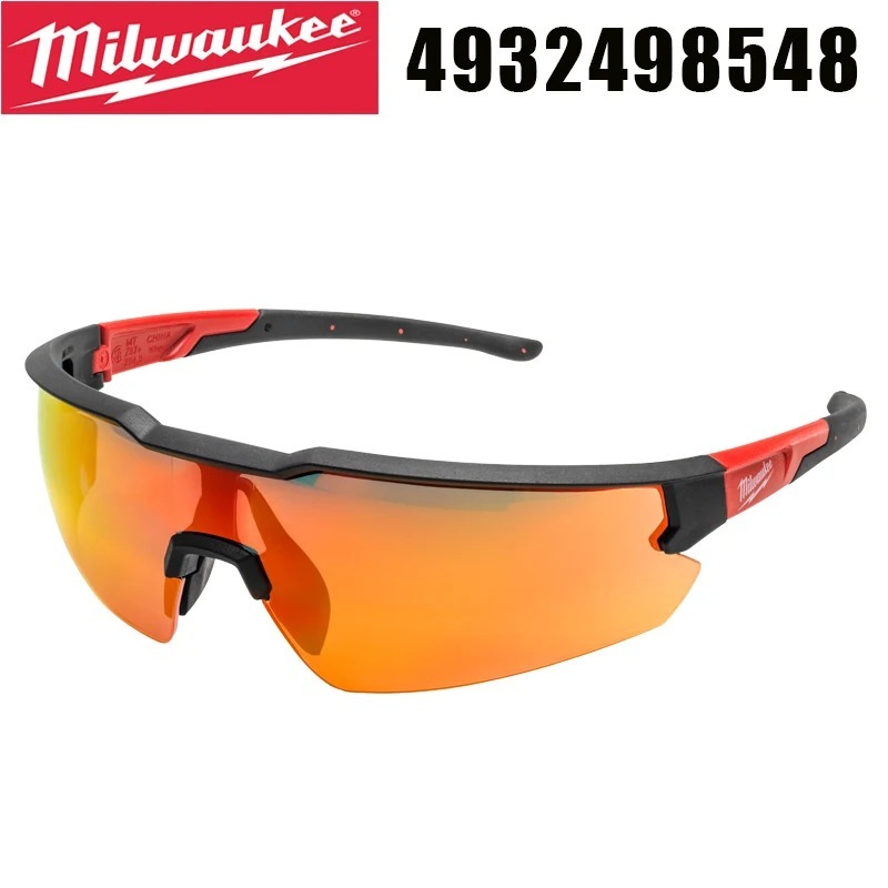 Milwaukee 4932498548 แว่นตานิรภัยที่ได้รับการปรับปรุง Red Mirror Comfort & SAFETY Outdoor Work แว่นตาเลนส์สีส้ม