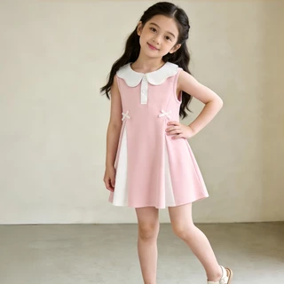 Princess kesli ชุดเดรสเด็กผู้หญิง แขนกุด ระบายอากาศได้ดี ชุดเดรสโปโลสำหรับเด็กผู้หญิง 2-12 ปี