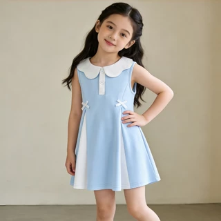 Princess kesli ชุดเดรสเด็กผู้หญิง แขนกุด ระบายอากาศได้ดี ชุดเดรสโปโลสำหรับเด็กผู้หญิง 2-12 ปี