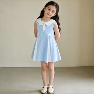 Princess kesli ชุดเดรสเด็กผู้หญิง แขนกุด ระบายอากาศได้ดี ชุดเดรสโปโลสำหรับเด็กผู้หญิง 2-12 ปี