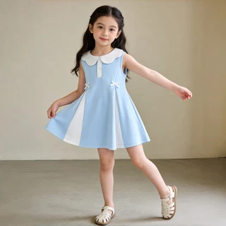 Princess kesli ชุดเดรสเด็กผู้หญิง แขนกุด ระบายอากาศได้ดี ชุดเดรสโปโลสำหรับเด็กผู้หญิง 2-12 ปี