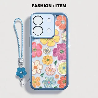 VRQR สําหรับ Oppo A6 Pro 5G 4G A6C A6X A6i A6T A6S A6 4G 5G ฤดูใบไม้ผลิดอกไม้กันกระแทกใสเคสโทรศัพท์พร้อมเชือกดอกไม้