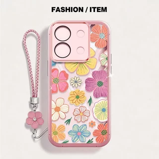 VRQR สําหรับ Oppo A6 Pro 5G 4G A6C A6X A6i A6T A6S A6 4G 5G ฤดูใบไม้ผลิดอกไม้กันกระแทกใสเคสโทรศัพท์พร้อมเชือกดอกไม้
