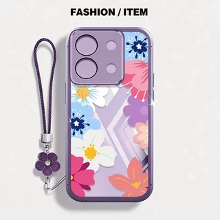 VRQR สําหรับ Oppo A6 Pro 5G 4G A6C A6X A6i A6T A6S A6 4G 5G ฤดูใบไม้ผลิดอกไม้กันกระแทกใสเคสโทรศัพท์พร้อมเชือกดอกไม้