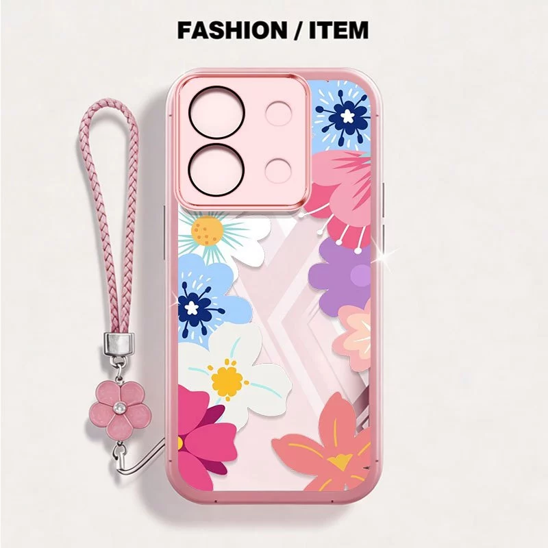 VRQR สําหรับ Oppo A6 Pro 5G 4G A6C A6X A6i A6T A6S A6 4G 5G ฤดูใบไม้ผลิดอกไม้กันกระแทกใสเคสโทรศัพท์พร้อมเชือกดอกไม้