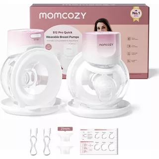 เครื่องปั๊มนม โมโมโคซี่ ส12 มือโปร เร็ว,แฮนด์ฟรีสวมใส่และไร้สายปั๊ม,ที่มีหน้าแปลนไฮบริด ดับเบิ้ลฟิต,3โหมดและ9ระดับไฟฟ้าปั๊มแบบพกพา,จอแสดงผลสมาร์ท,2นับ,สีขาว&สีชมพู