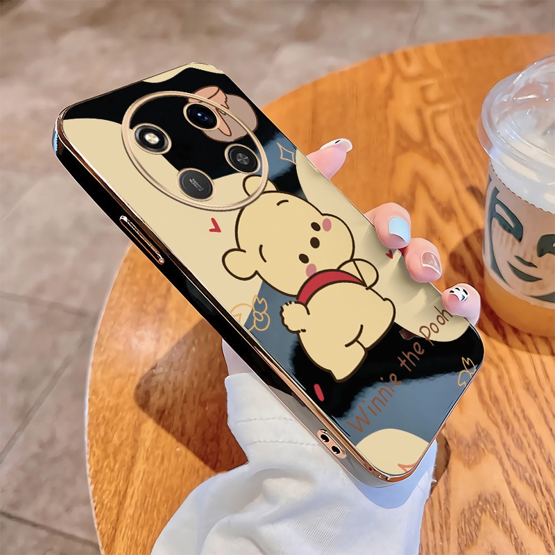 Honor X9d X9C X9b X9a 5G Capa Winnie The Pooh Mobile Case Straight Edge Glossy Silicon Plating Back 