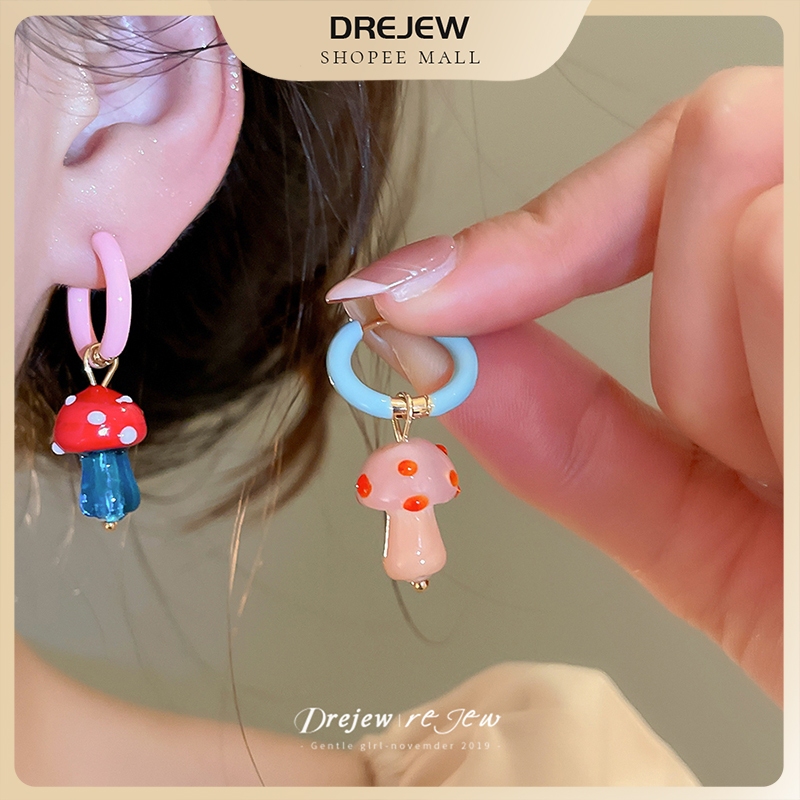 DREJEW ต่างหูห่วงเห็ดสไตล์โดปามีนสีสันสดใส | น่ารักเหมาะใส่ทุกวันไปเที่ยวไปปาร์ตี้