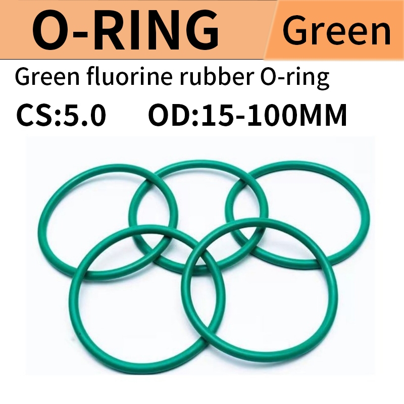โอริง O-Ring [FKM] โอริงยางสีเขียวฟลูออไรด์ CS5.0 มม.โอริงเส้นผ่านศูนย์กลางภายนอก 16-100 มม. แหวนปิด