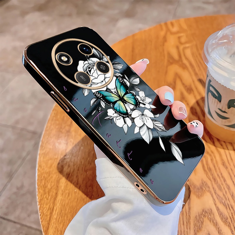 Honor X9d X9C X9b X9a 5G Capa Casing Beauty Flower Case Blue Butterfly Case Glossy Plated Cover