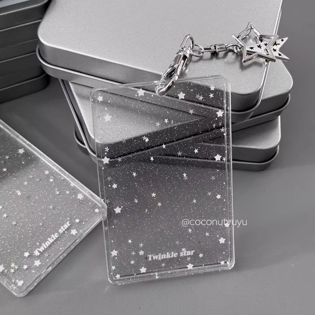 Heart Glitter พวงกุญแจอะคริลิค 3 นิ้ว Idol Photcards รูปโพลารอยด์แขนป้องกัน Kawaii กระเป๋าจี้ Photocard ผู้ถือบัตร