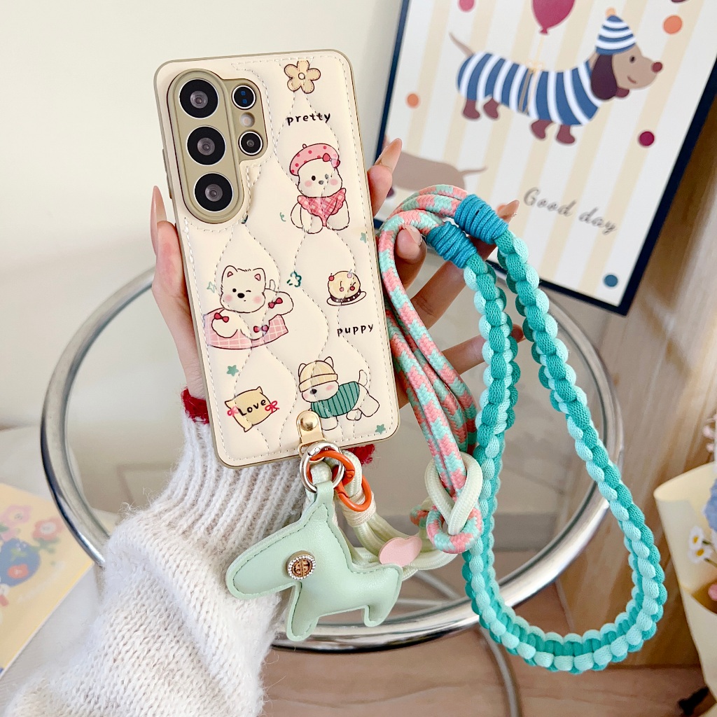 คอร์เทกซ์ การ์ตูนน่ารัก Love puppy เชือกยาว เคส For Samsung Galaxy S26 Ultra S26 Plus S26 S25 Ultra S25 Plus S25 S24 S24 Plus S24 S23 Ultra S23 Plus S23 A56 A36 A54 A53 5G Case เคสโทรศัพท์ใหม่ ขอบซิลิโคนอ่อนขอบป้องกันการตก เคสมือถือซัมซุง