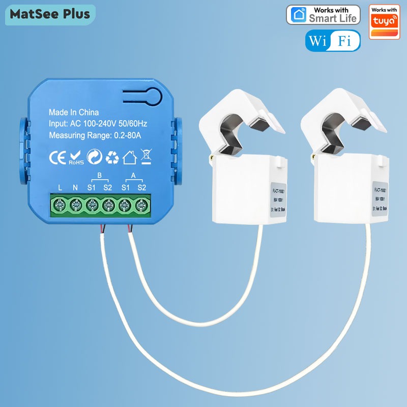 Tuya สมาร์ท 2 ทิศทาง WiFi Energy Meter Bidirection 1/2 ช่อง 80A Clamp App Monitor พลังงานแสงอาทิตย์ผลิตและต่อเนื่องไฟฟ้าสถิติ AC100-240V