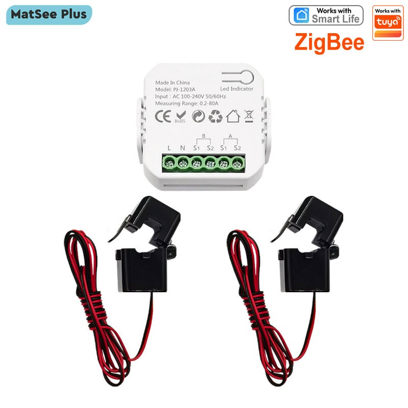 Tuya Smart Life ZigBee มิเตอร์วัดพลังงานแบบสองทิศทาง 1/2 ช่องพร้อม 80A หม้อแปลงปัจจุบัน App Monitor บันทึกพลังงานไฟฟ้า KWh ผลิตสําหรับพลังงานแสงอาทิตย์และการใช้ AC 100-240V