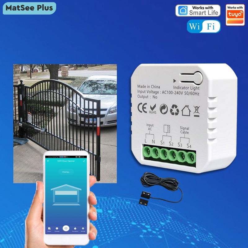 Tuya Smart Life WiFi Motorized Swing Gate ที่เปิดประตูบานเลื่อนแห้ง Contact รีโมทคอนโทรลควบคุมเสียงรองรับ Alexa Google Home