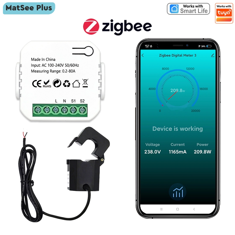 Tuya Smart Life ZigBee เครื่องวัดพลังงาน 80A หม้อแปลงกระแส App Monitor พลังงานกระแส AC 240V ราคา ถูกที่สุด ดีลบีเคเค