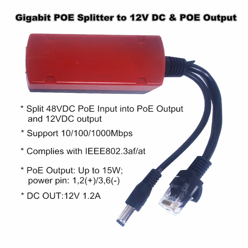 10/100/1000Mbps 48V to 12V gigabit POE splitter