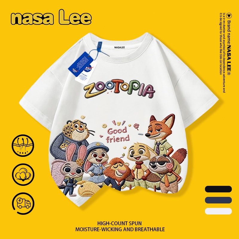 VONESA- [จัดส่งในวันเดียวกัน] NASA Crazy Animal City เสื้อยืดผ้าฝ้ายแท้สีขาวสําหรับเด็กพิมพ์ลาย