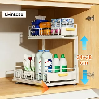 LivinEase ดึงออกชั้นเก็บของพร้อมลิ้นชักปรับความสูงตู้ ภายใต้อ่างล้างจานการออกแบบที่แข็งแรงทนทาน