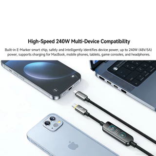 Mcdodo สาย USB-C 240W พร้อมจอแสดงผลหน้าจอสัมผัสสี 480Mbps การถ่ายโอนข้อมูลความเร็วสูง CA-875