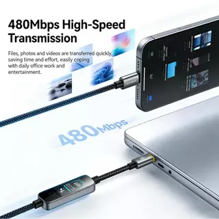 Mcdodo สาย USB-C 240W พร้อมจอแสดงผลหน้าจอสัมผัสสี 480Mbps การถ่ายโอนข้อมูลความเร็วสูง CA-875