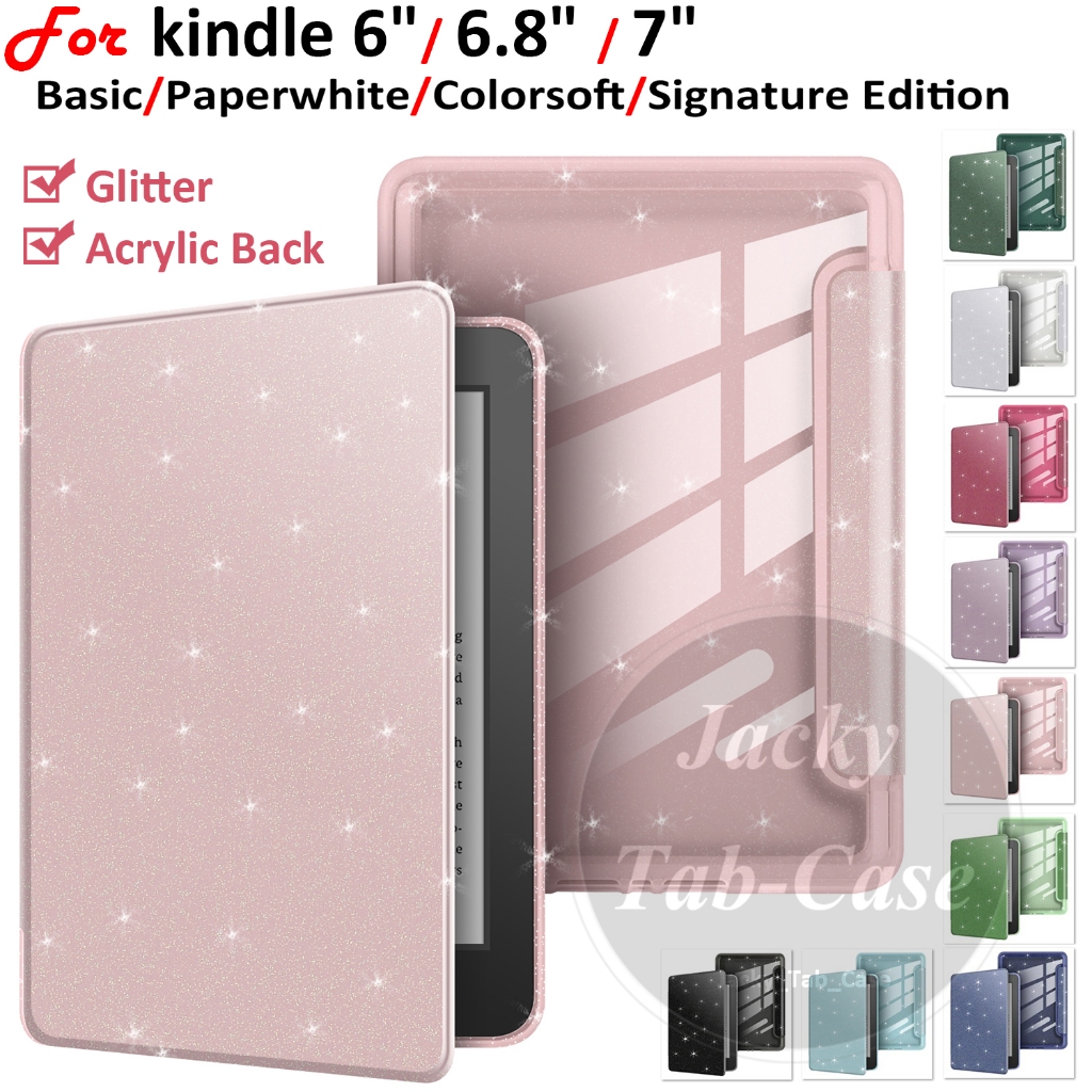 เคสอะคริลิคกลิตเตอร์สําหรับ kindle 6" 6.8" 7" Paperwhite Colorsoft Signature Edition 1st 12th 11th 10th Generation Basic eReader Glitter Case