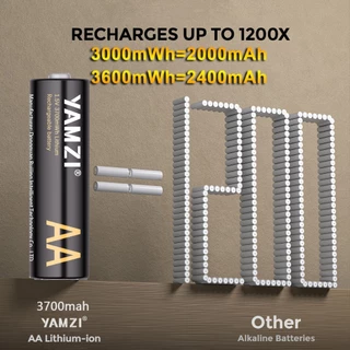 แบตเตอรี่ลิเธียมแบบชาร์จได้ yamzi ขนาด 1.5V AA และ AAA พร้อมเครื่องชาร์จอัจฉริยะ