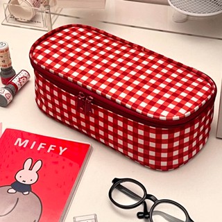 กล่องดินสอความจุขนาดใหญ่ ตารางสีแดง พลิก-สูงสุด กล่องดินสอ 3…