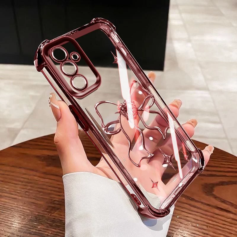 YBD Anti Fall สี่มุมสําหรับ Samsung Galaxy A56 A36 A26 A34 A35 A54 A55 A24 A25 A37 A57 5G Clear เคสโทรศัพท์ Hollow Out การ์ตูนรูปแบบตัวอักษร