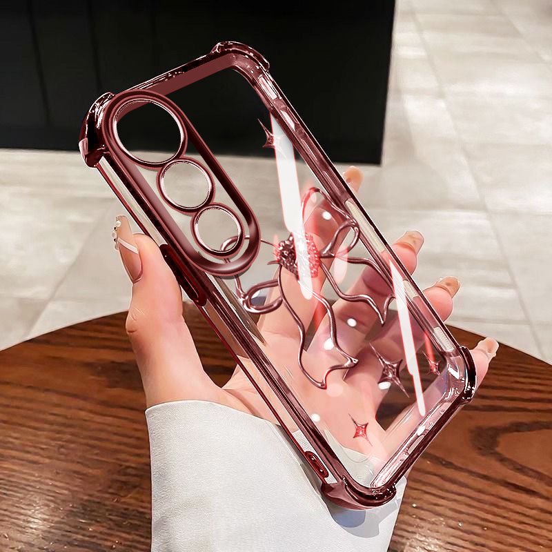 YBD Anti Fall สี่มุมสําหรับ Vivo V70 FE V60 Lite Y200 Y300 V40 Lite V50 Lite V50E V40 V30 Pro Clear เคสโทรศัพท์ Hollow Out การ์ตูนรูปแบบตัวอักษร