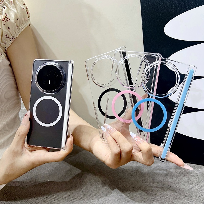 ด้านหลังโปร่งใสสําหรับ Honor Magic V6 V5 V3 กรณีแม่เหล็กล้างบานพับคู่ฝาครอบป้องกัน