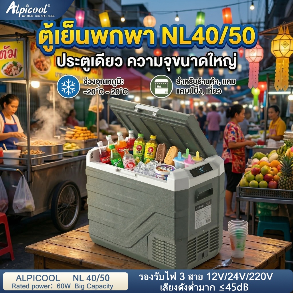Alpicool ตู้เย็นในรถยนต์ ความจุขนาดใหญ่ ตู้เย็นเล็ก ตู้เย็นแคมป์ปิ้ง car refrigerator เสียงเงียบ ≤45dB  (-20℃-20℃) ไม่มีน้ำแข็งเกาะ ตู้เย็น 2in1 รถยนต์/บ้าน