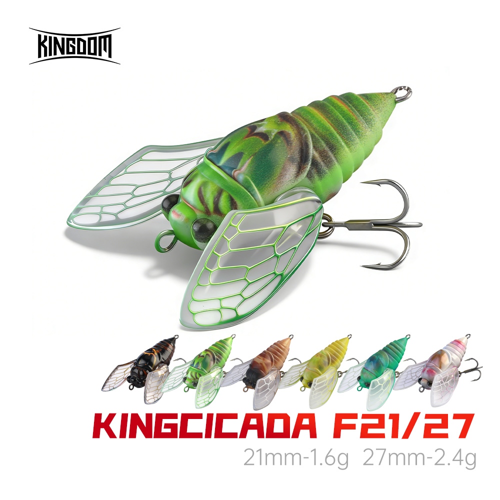 KINGDOM KingCicada F21/F27 ตกปลาลอยเหยื่อ 1.6g/2.4g 21 มม./27 มม.จําลองสูง Cicada เหยื่อ Noisy Rattles & พับปีก Sharp Treple Hooks สําหรับน้ําจืด & Murky น้ํา