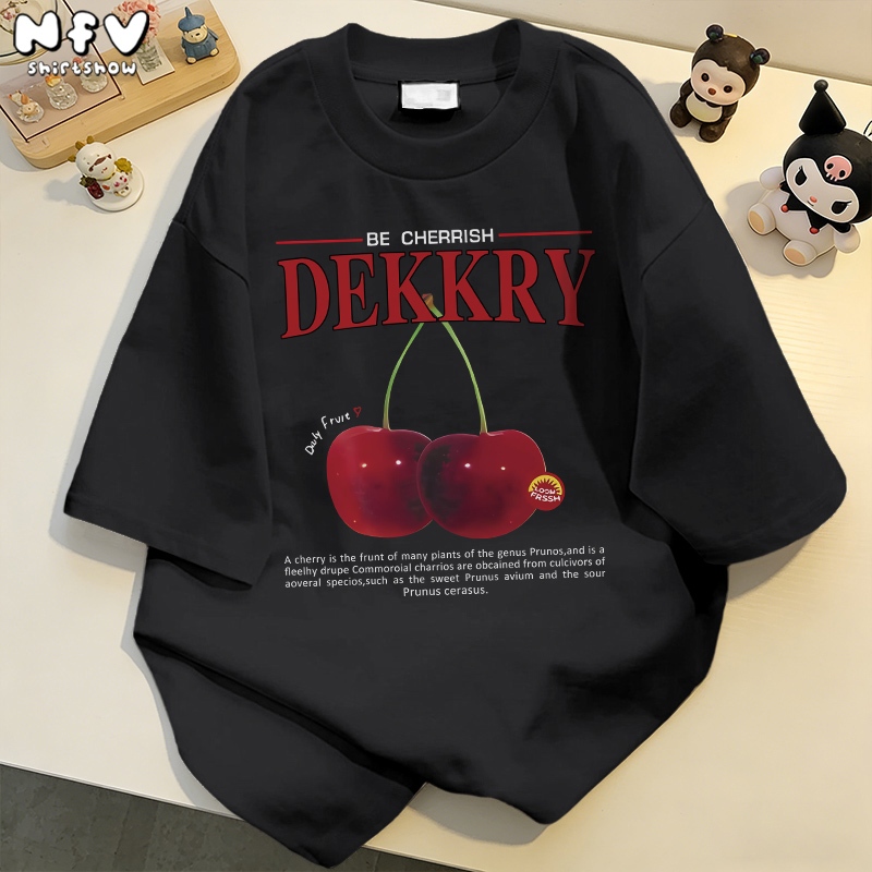 (จัดส่งตลอด 24 ชั่วโมง) NFV เสื้อยืดแขนสั้นเกาหลี 🍒 ลายเชอร์รี่ ผู้หญิง ผ้าฝ้าย ใส่สบาย ทรง Oversize YG745