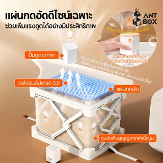 ANTBOX กล่องเก็บของแบบพับได้ระบบสูญญากาศสีขาว สำหรับเก็บเสื้อแจ็คเก็ตขนเป็ด ป้องกันความชื้นและคืนตัว ความจุขนาดใหญ่ 56 ลิตร พร้อมปั๊มสูญญากาศไฟฟ้า