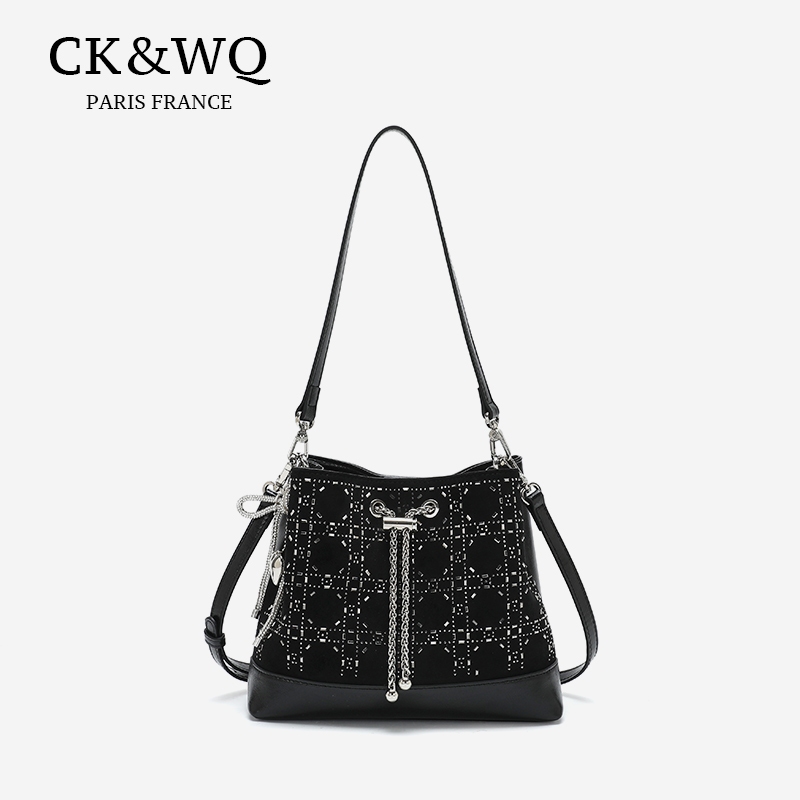 MOYOU กระเป๋าทรงถังผ้าหนังกลับ สายรัดปรับได้สองทิศทาง สไตล์เรโทรหรูหรา