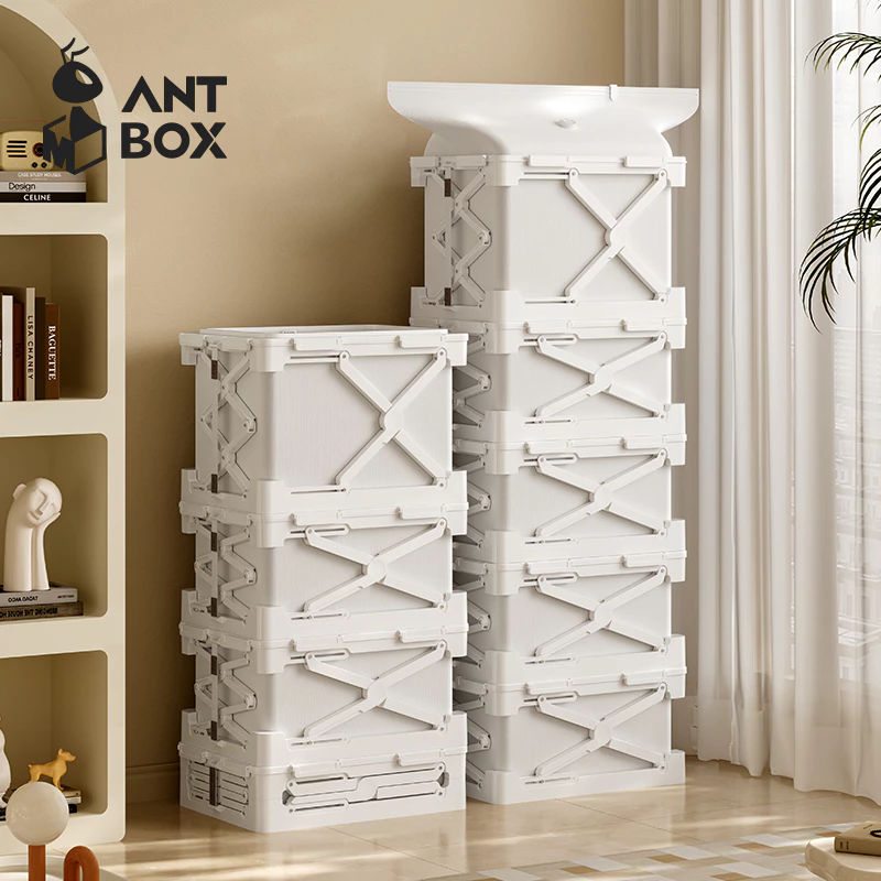 ANTBOX กล่องเก็บของแบบพับได้ระบบสูญญากาศสีขาว สำหรับเก็บเสื้อแจ็คเก็ตขนเป็ด ป้องกันความชื้นและคืนตัว ความจุขนาดใหญ่ 56 ลิตร พร้อมปั๊มสูญญากาศไฟฟ้า