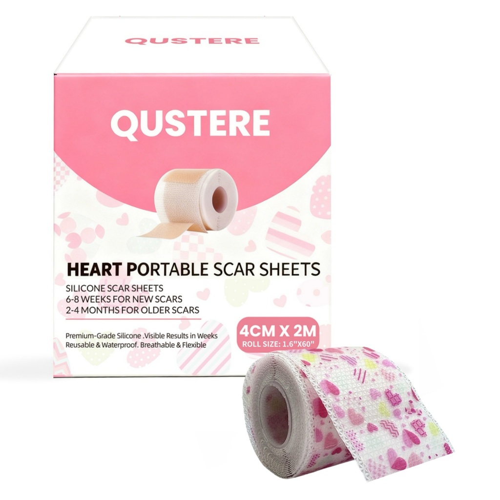 QUSTERE แผ่นแปะแผลเป็นรูปหัวใจ  แผ่นแผลเป็นซิลิโคน: จางลงรอยสิว, กันน้ํา, มองไม่เห็น, และนํากลับมาใช้ใหม่ได้