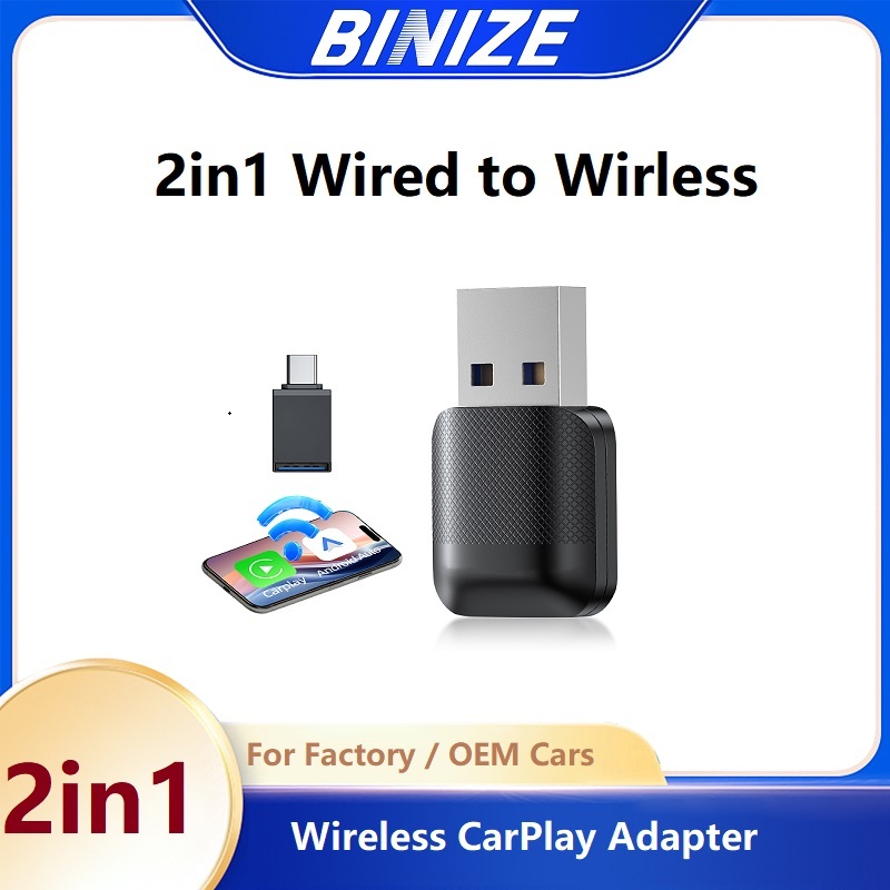 Binize 2 IN 1 อะแดปเตอร์ Carplay ไร้สายแบบมีสายอะแดปเตอร์ Carplay ไร้สาย Plug & Play สําหรับรถยนต์แบ