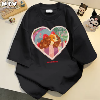 (จัดส่งตลอด 24 ชั่วโมง) NFV เสื้อยืดเกาหลี แขนสั้น นุ่ม ใส่สบาย ลายลูกสุนัขหัวใจ YG507