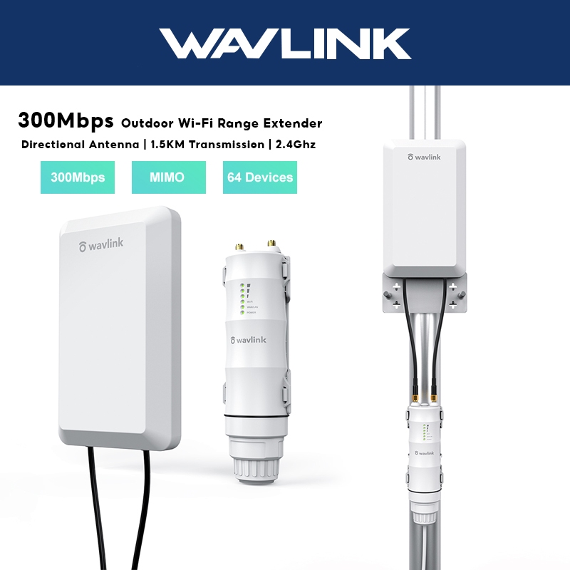 WAVLINK 300Mbps Outdoor AP/Repeater CPE Kit Point to Point 2*2 MIMO 11dBi เสาอากาศ 1.5km การส่งข้อมู