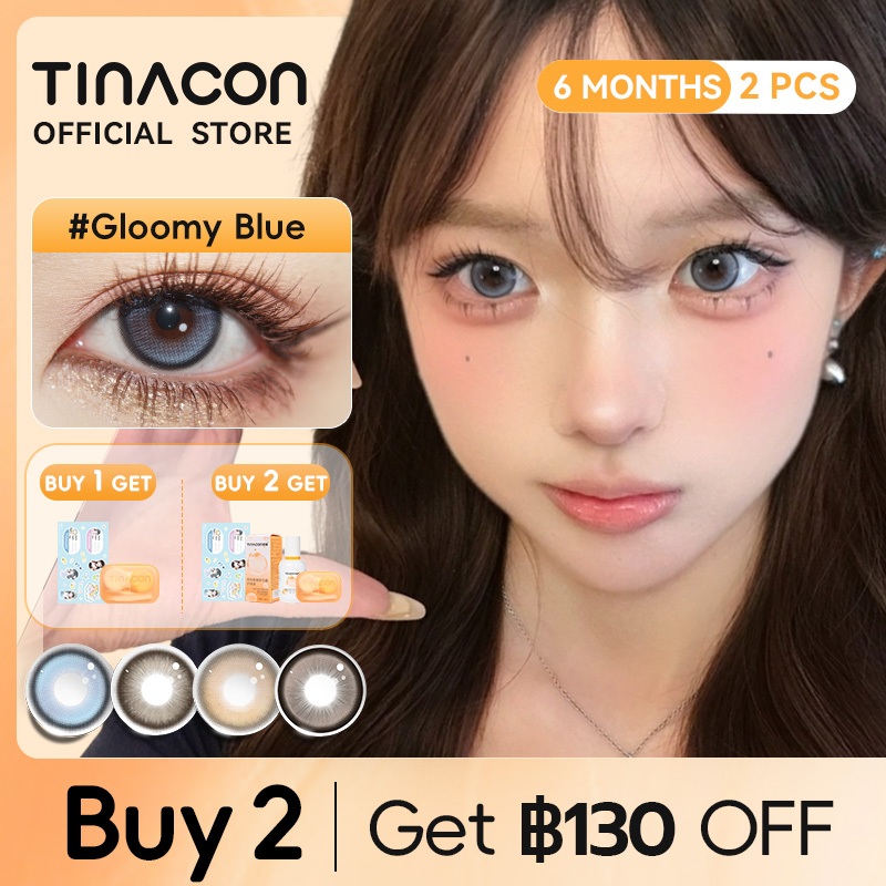 TINACON คอนแทคเลนส์ คอนแทคเลนส์สายตาสั้น 1 คู่ เลนส์สีน้ําเงิน DIA14.2mm ใช้งานได้ 6 เดือน ค่าสายตา 