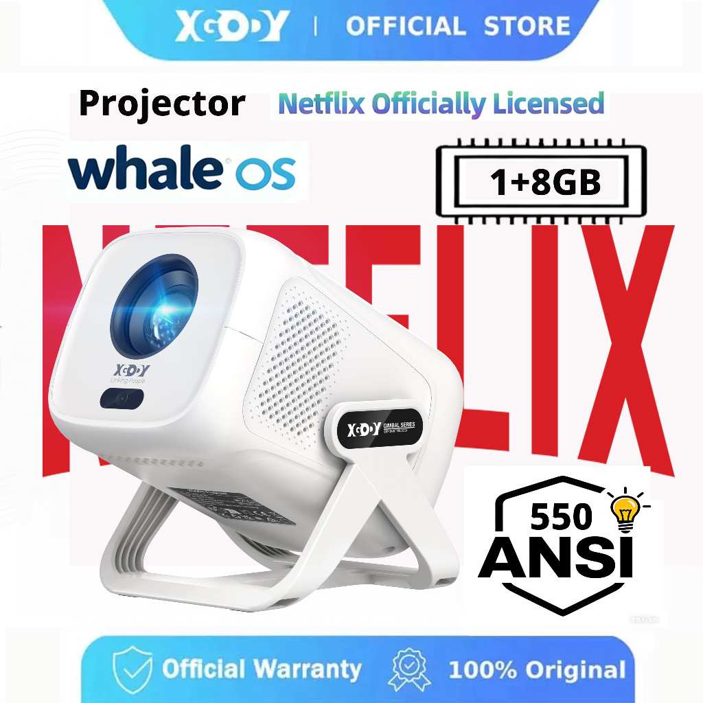 XGODY โปรเจคเตอร์ N5 Netflix ของแท้ 1080P ความละเอียด Full HD Android 13.0 และ AI การควบคุมด้วยเสียง ความเข้ากันได้กว้าง