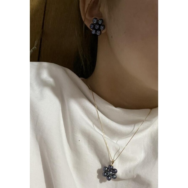 (3.26-4.23) ใหม่ 6-7 มม. ต่างหูมุกสีดําทะเลใต้ธรรมชาติ18k สีเหลือง Gold + จี้ 18k สีเหลือง Gold